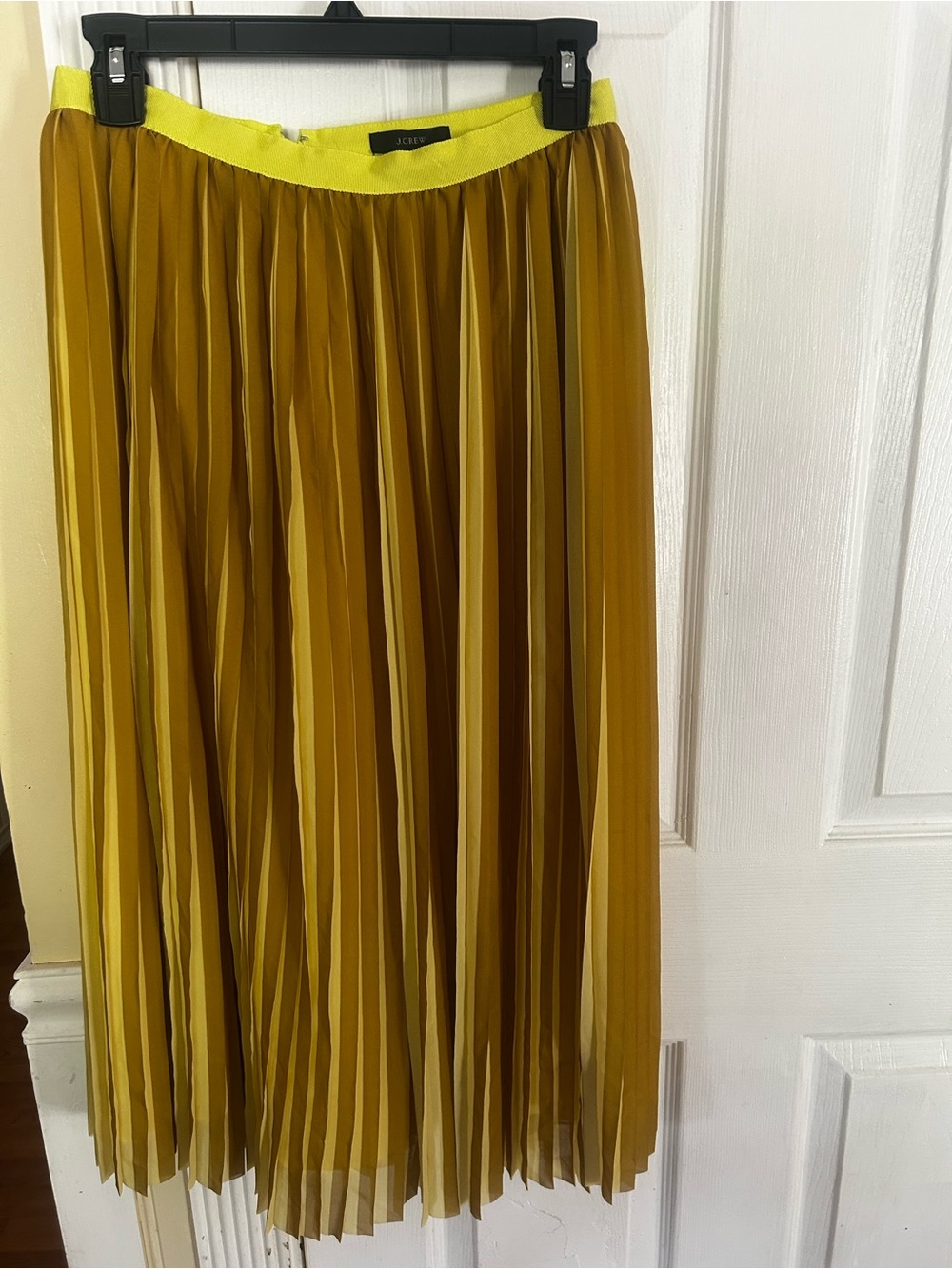 J. Crew Pleated Midi Skirt in Mustard and Lemon Waistband